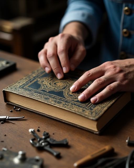 Mistrz introligatorstwa pracujący nad XIX-wiecznym woluminem