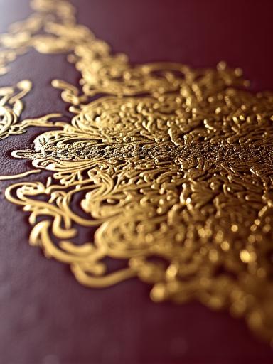 Makro zbliżenie na precyzyjne tłoczenie złotem na skórze